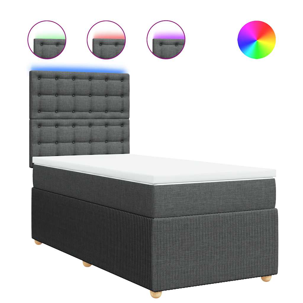 Boxspring met matras stof donkergrijs 90x200 cm – afbeelding 2