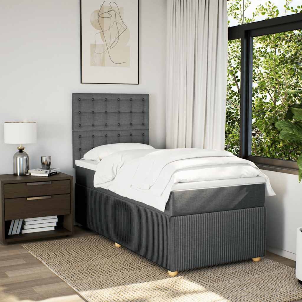 Boxspring met matras stof donkergrijs 90x200 cm – afbeelding 5