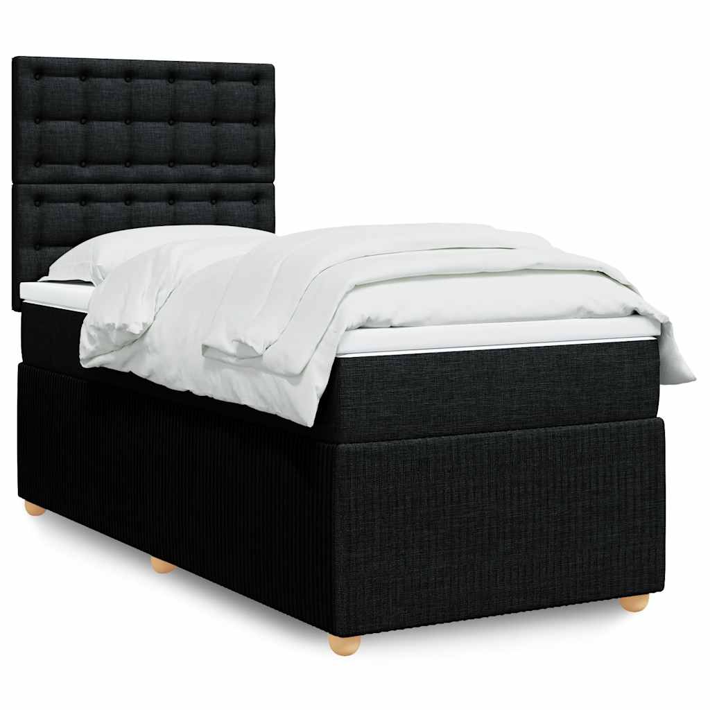 Boxspring met matras stof zwart 90x200 cm – afbeelding 1