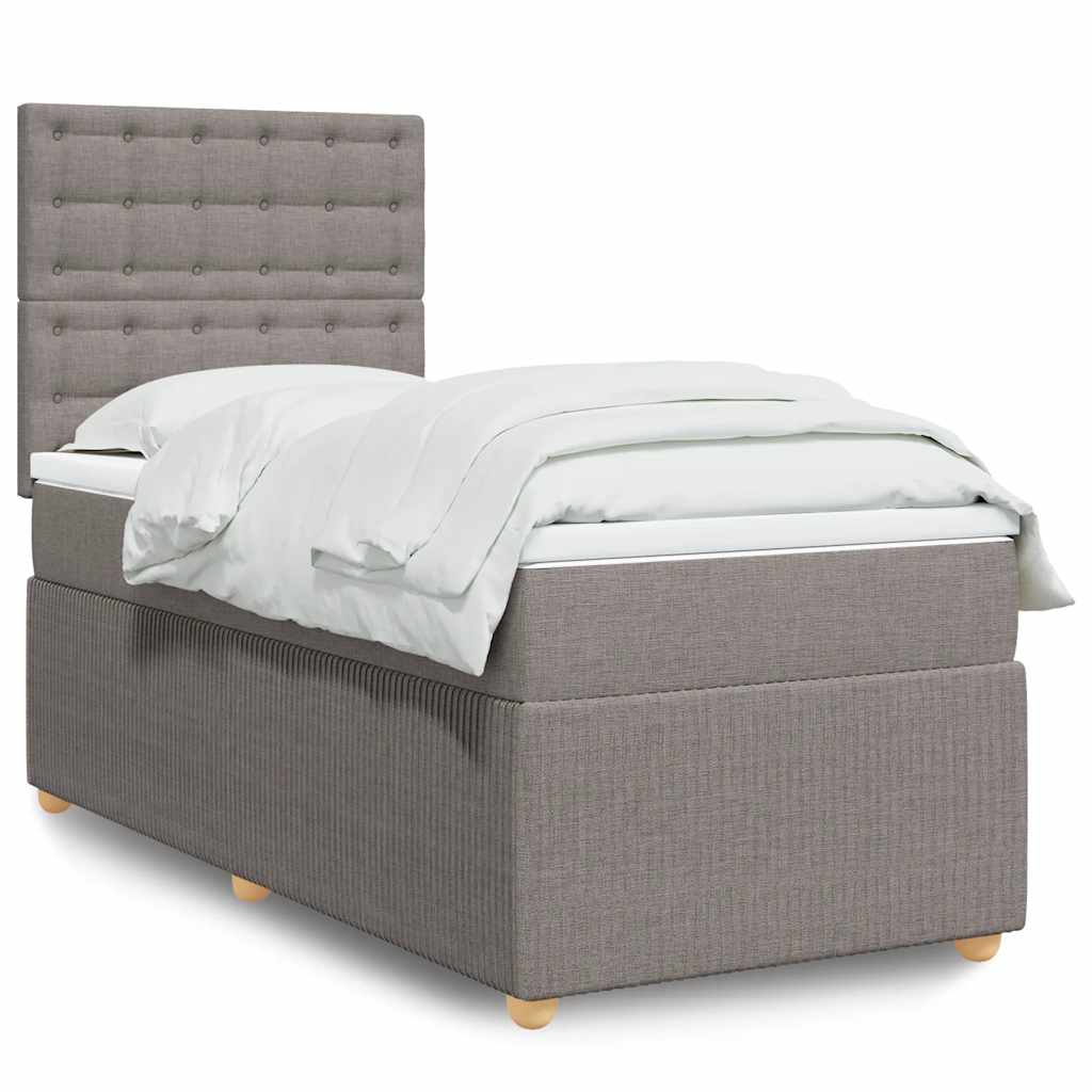 Boxspring met matras stof taupe 90x200 cm – afbeelding 1