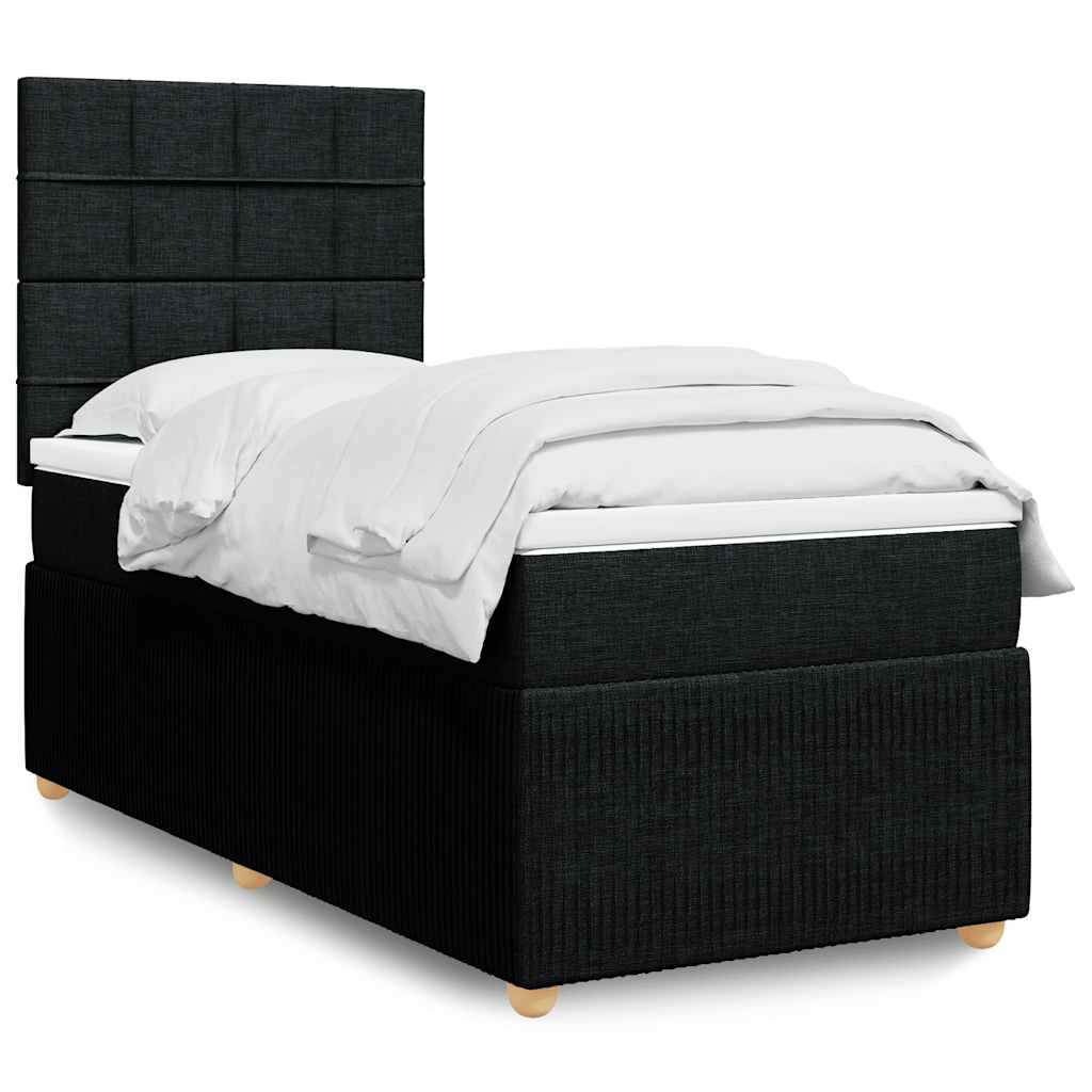 Boxspring met matras stof zwart 100x200 cm – afbeelding 1