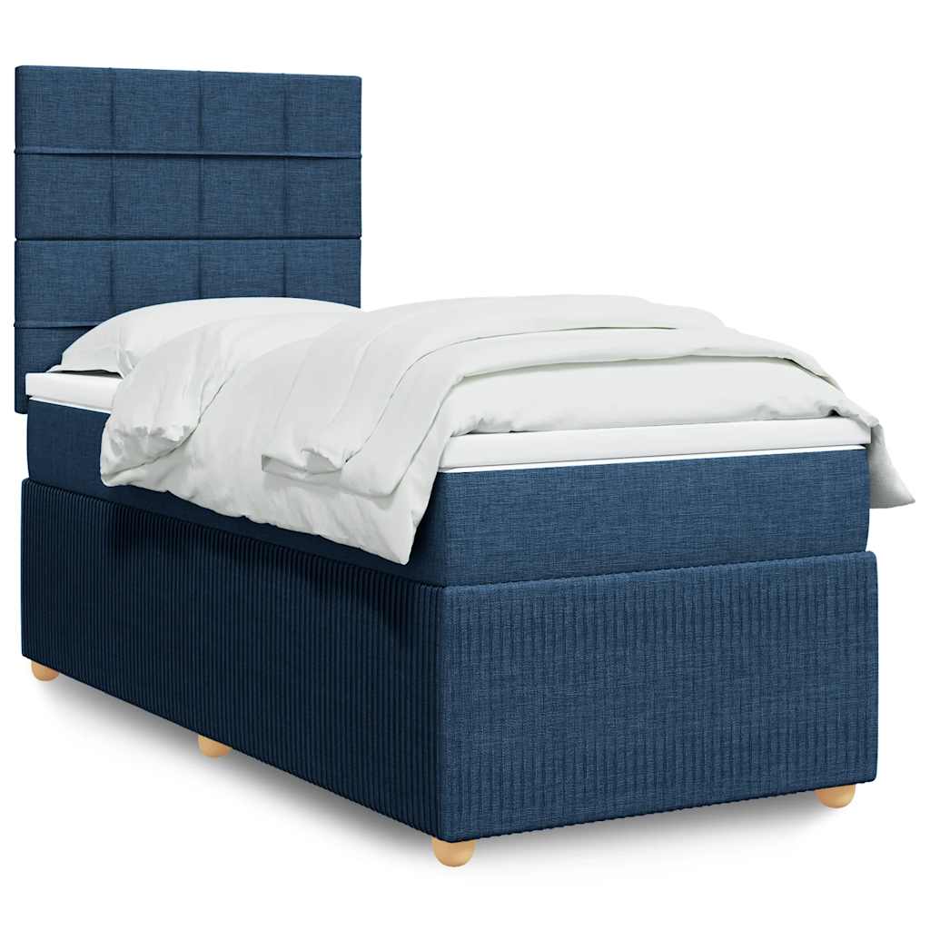 Boxspring met matras stof blauw 100x200 cm – afbeelding 1