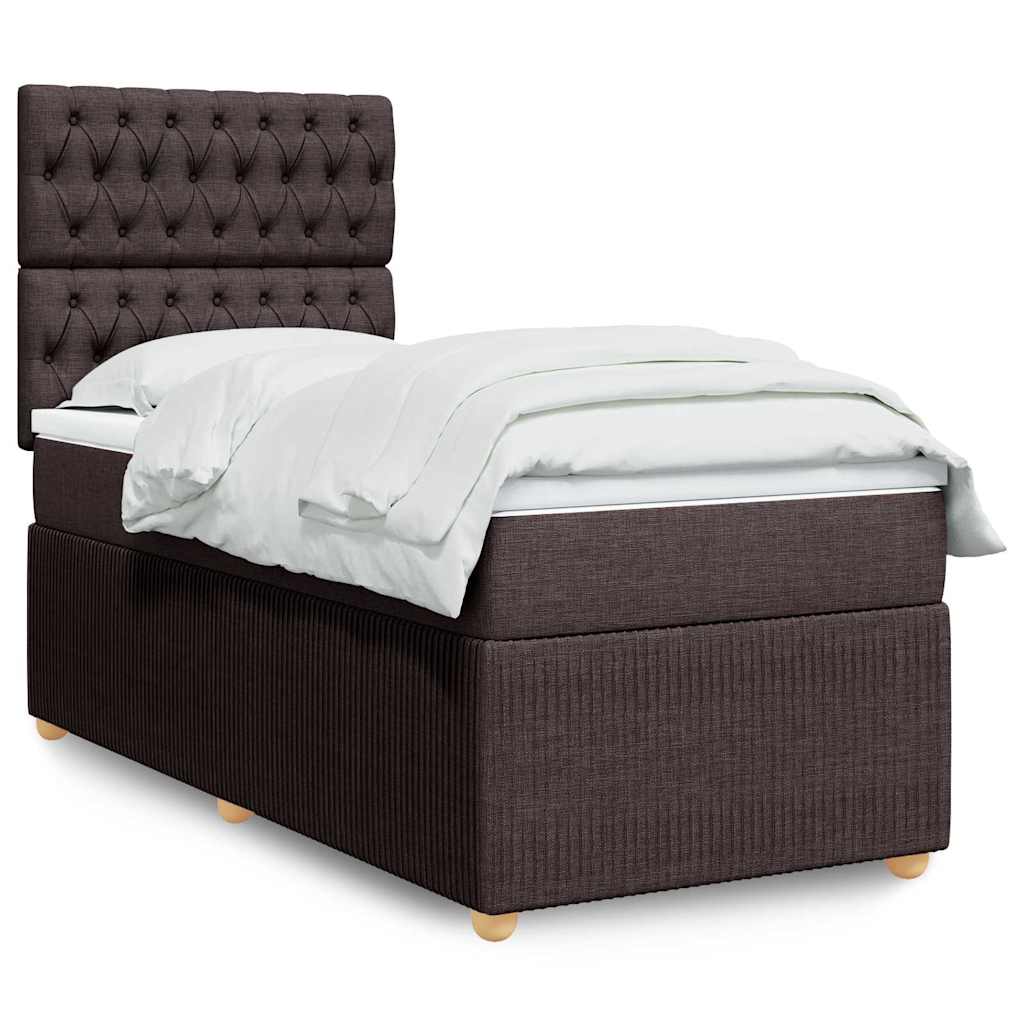 Boxspring met matras stof donkerbruin 100x200 cm – afbeelding 1