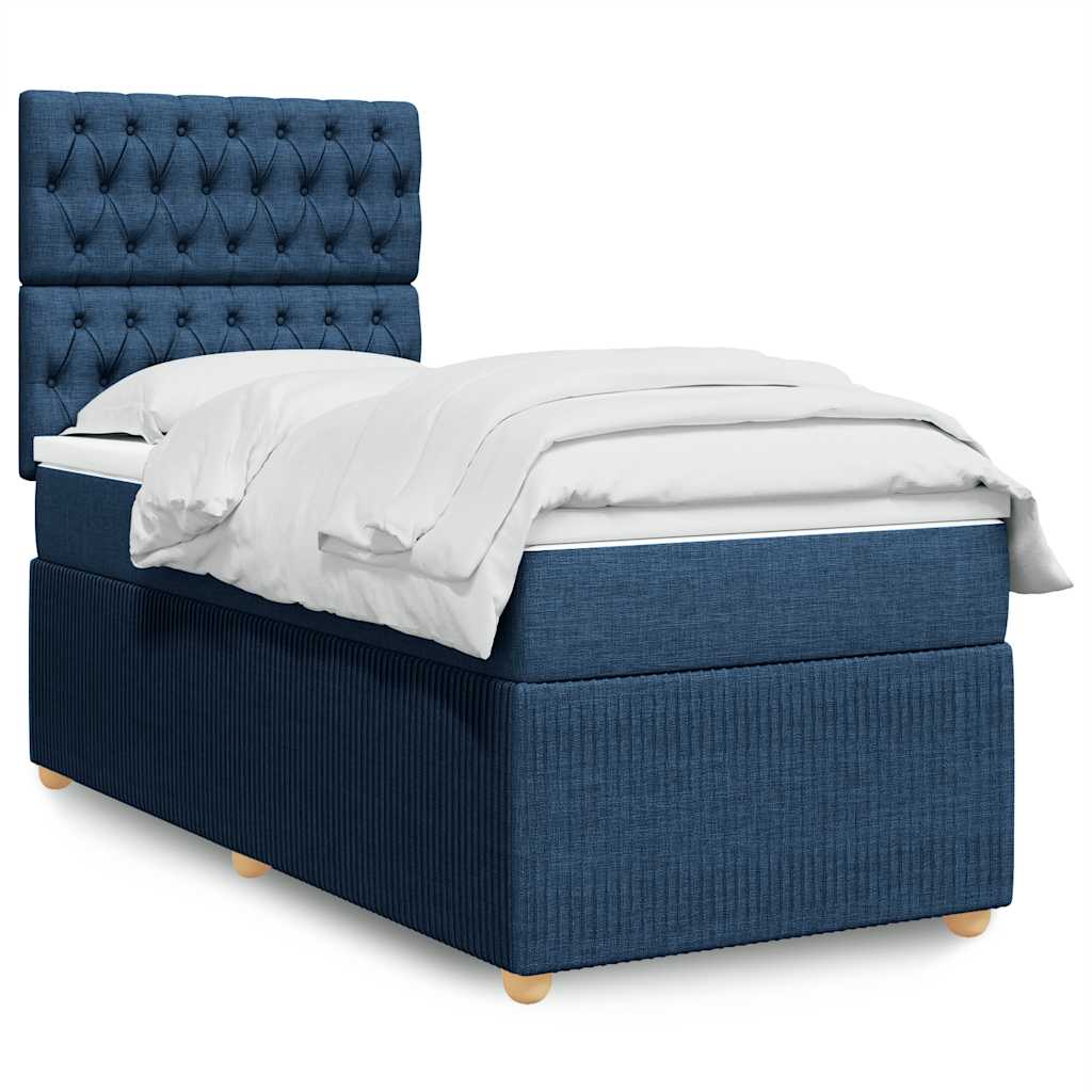 Boxspring met matras stof blauw 100x200 cm – afbeelding 1