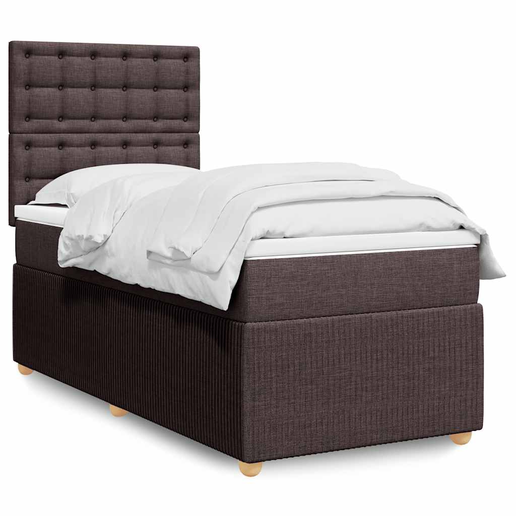 Boxspring met matras stof donkerbruin 100x200 cm – afbeelding 1