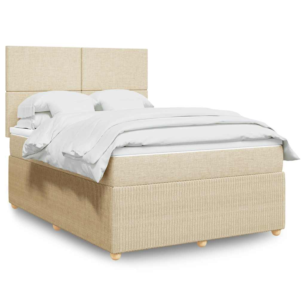 Boxspring met matras stof crèmekleurig 140x190 cm – afbeelding 1