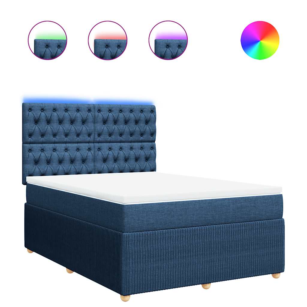 Boxspring met matras stof blauw 140x190 cm – afbeelding 2