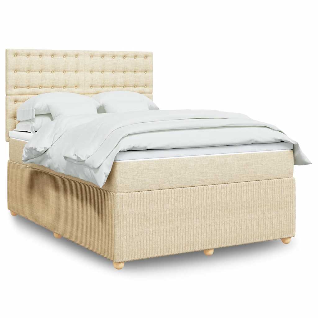 Boxspring met matras stof crèmekleurig 140x190 cm – afbeelding 1