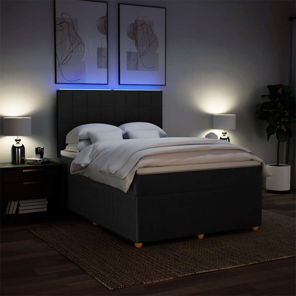 Boxspring met matras stof zwart 160x200 cm – afbeelding 4