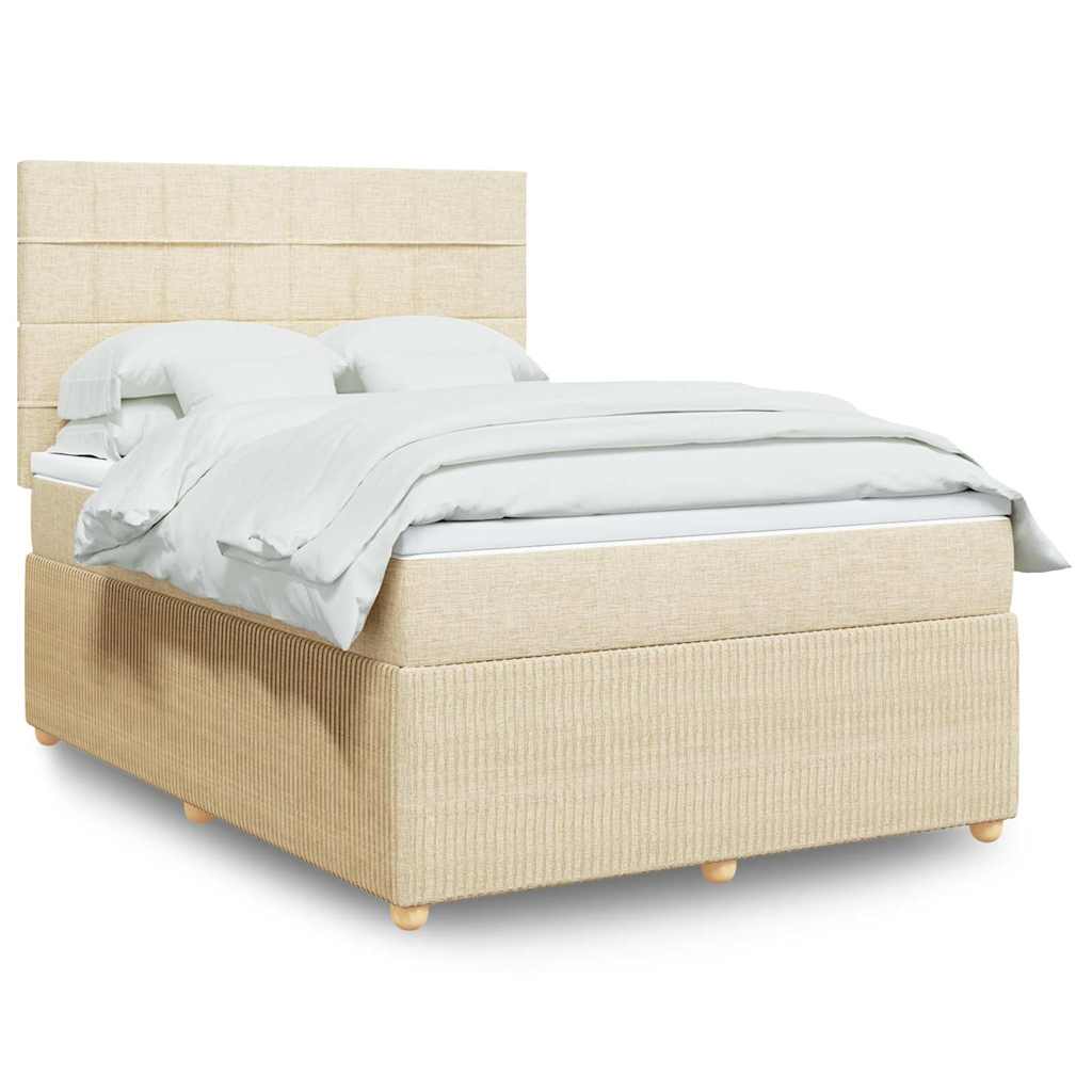 Boxspring met matras stof crèmekleurig 160x200 cm – afbeelding 1