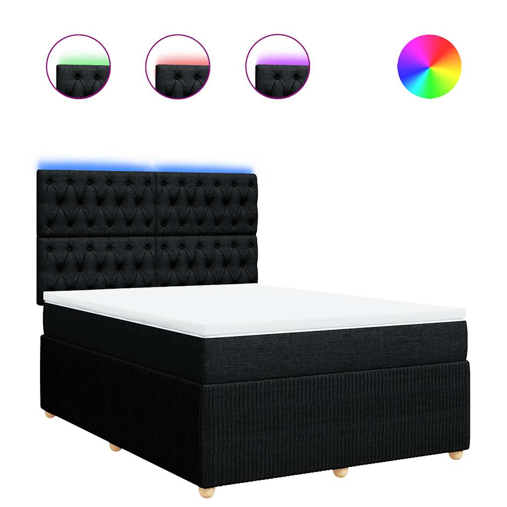 Boxspring met matras stof zwart 160x200 cm – afbeelding 2