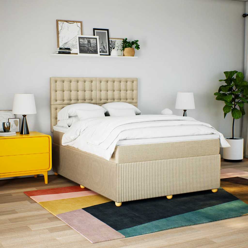 Boxspring met matras stof crèmekleurig 160x200 cm – afbeelding 1