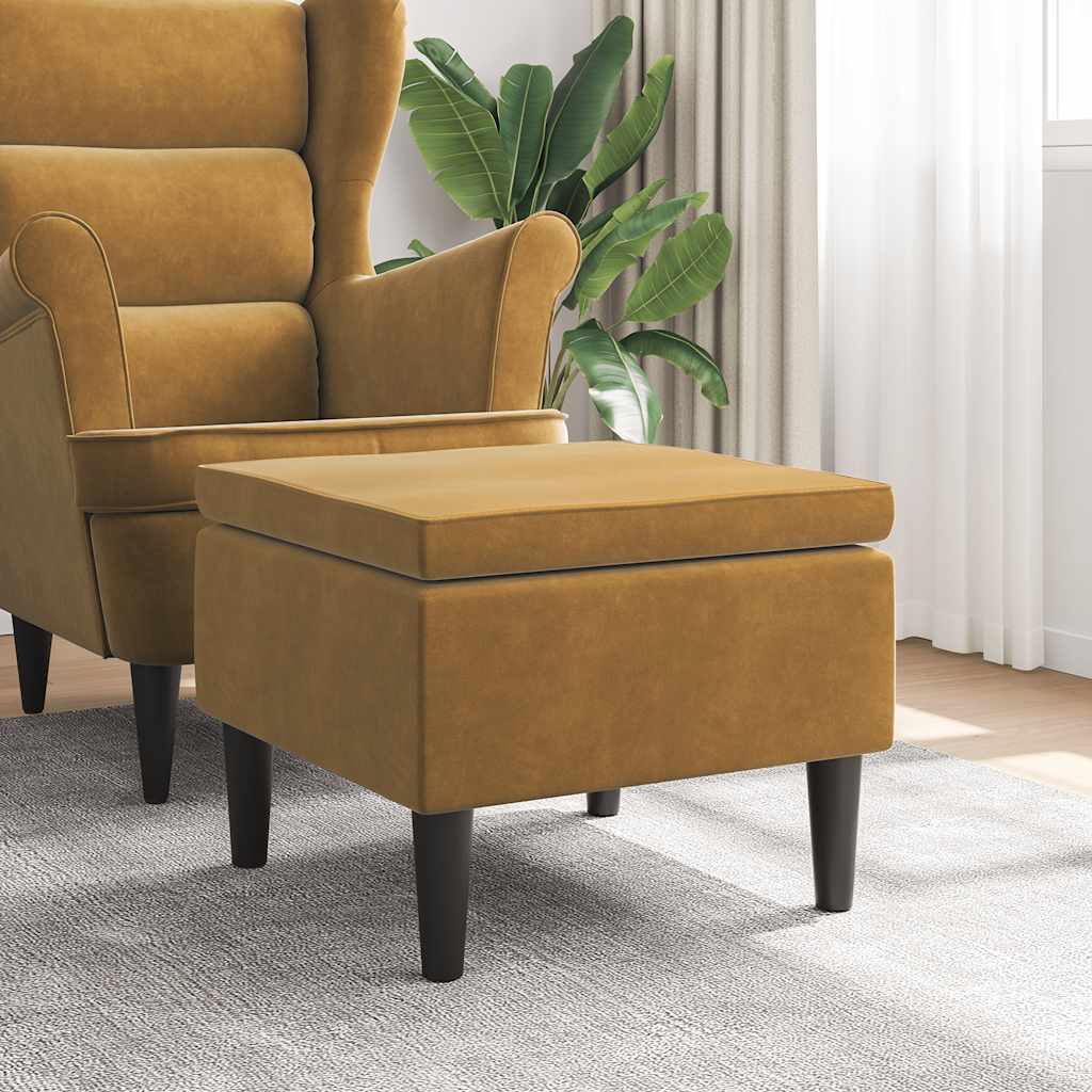 Kruk met houten poten fluweel bruin