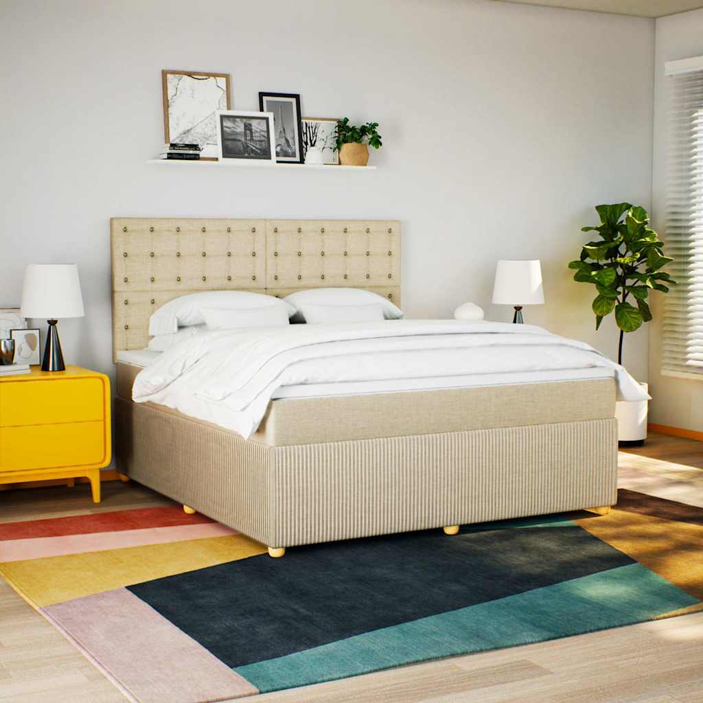 Boxspring met matras stof crèmekleurig 180x200 cm – afbeelding 1