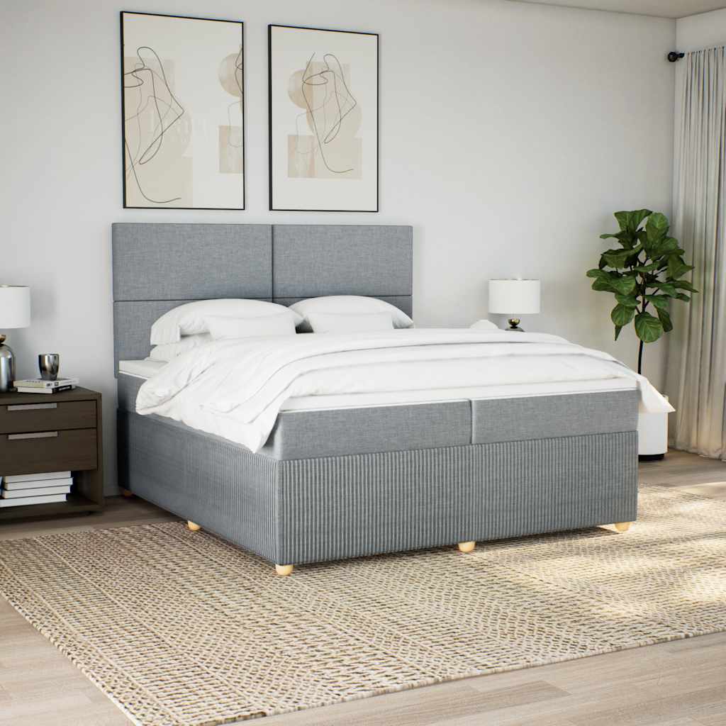Boxspring met matras stof lichtgrijs 200x200 cm – afbeelding 1