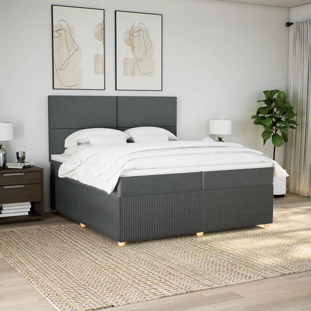 Boxspring met matras stof donkergrijs 200x200 cm – afbeelding 1