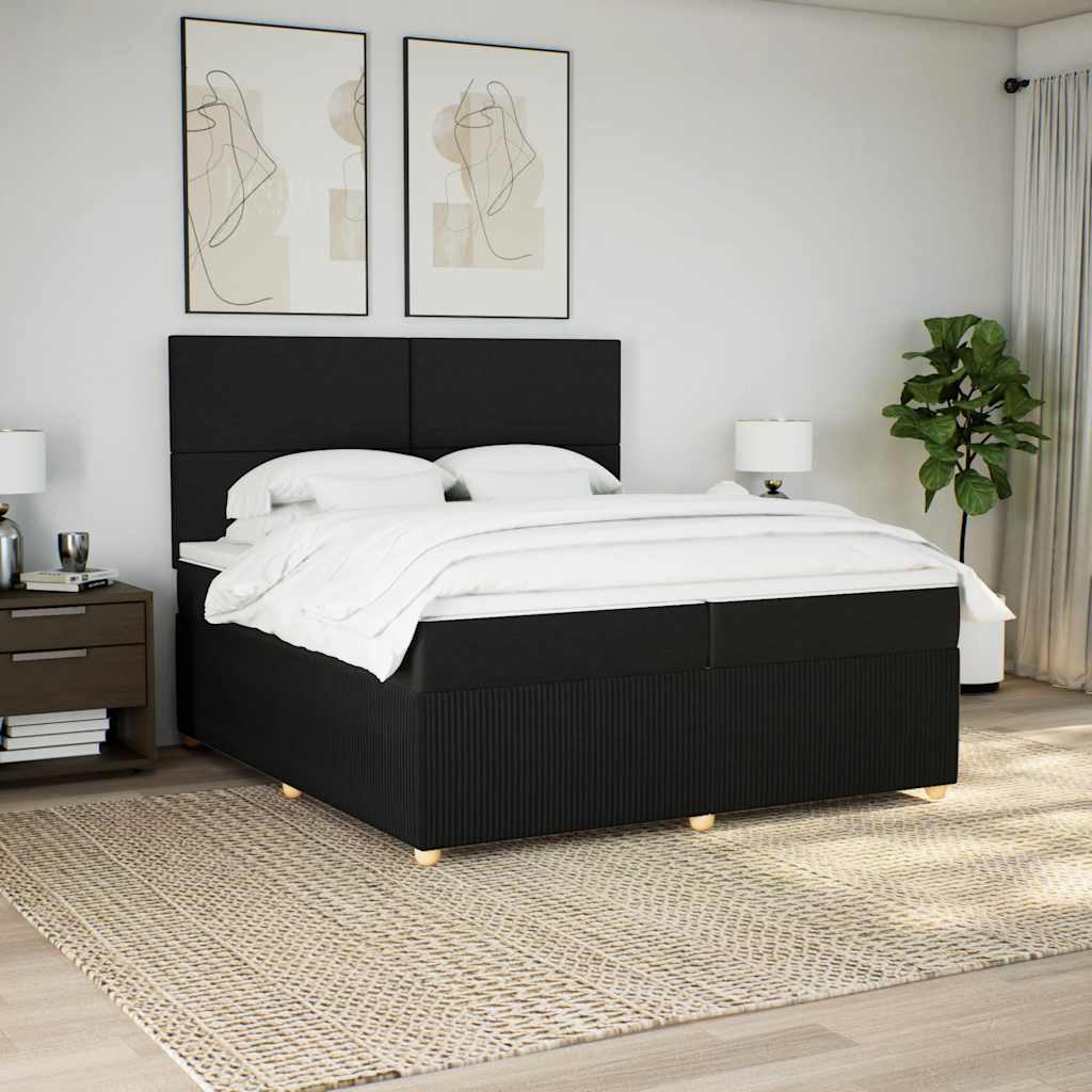 Boxspring met matras stof zwart 200x200 cm – afbeelding 1