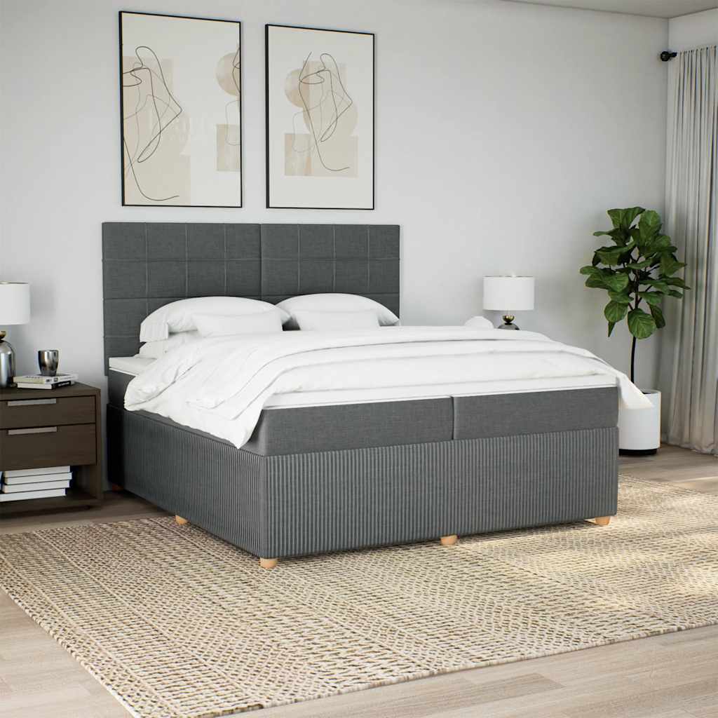 Boxspring met matras stof donkergrijs 200x200 cm – afbeelding 1