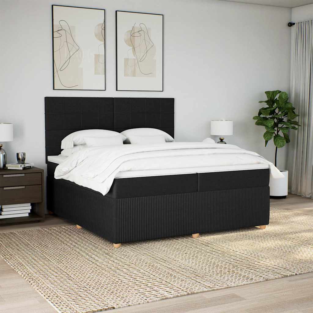 Boxspring met matras stof zwart 200x200 cm – afbeelding 1