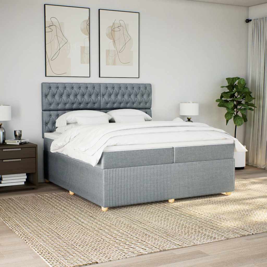 Boxspring met matras stof lichtgrijs 200x200 cm – afbeelding 1