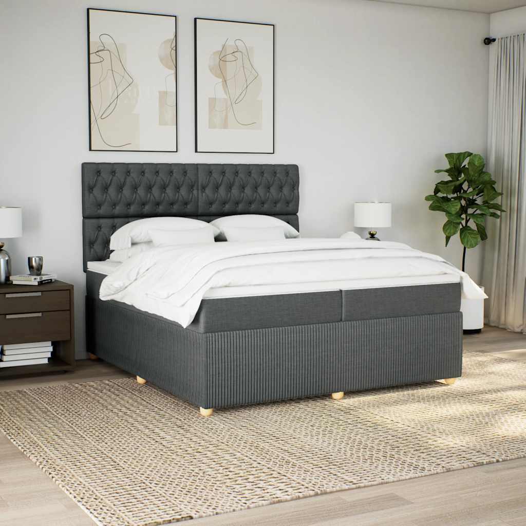 Boxspring met matras stof donkergrijs 200x200 cm – afbeelding 1
