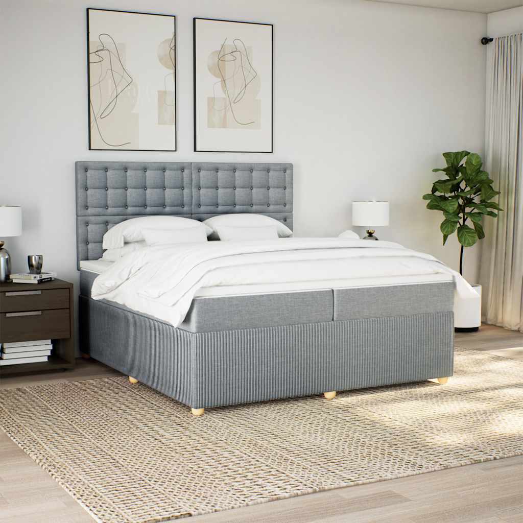Boxspring met matras stof lichtgrijs 200x200 cm – afbeelding 1