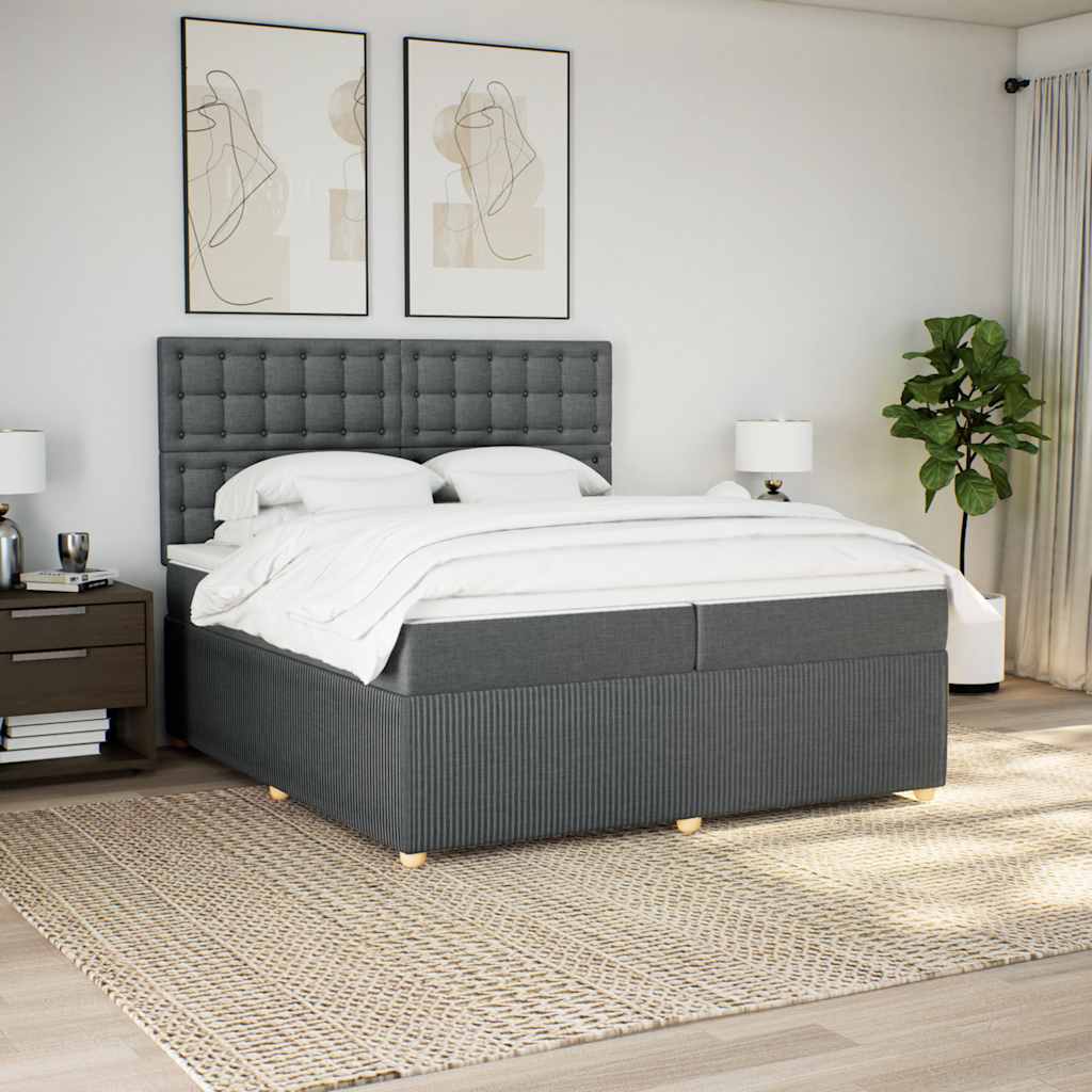 Boxspring met matras stof donkergrijs 200x200 cm – afbeelding 1