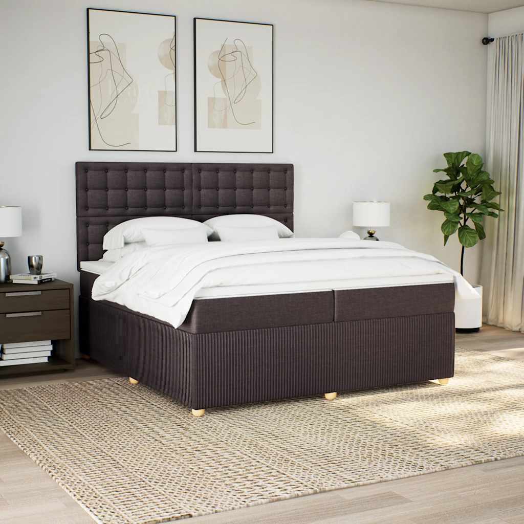 Boxspring met matras stof donkerbruin 200x200 cm – afbeelding 1