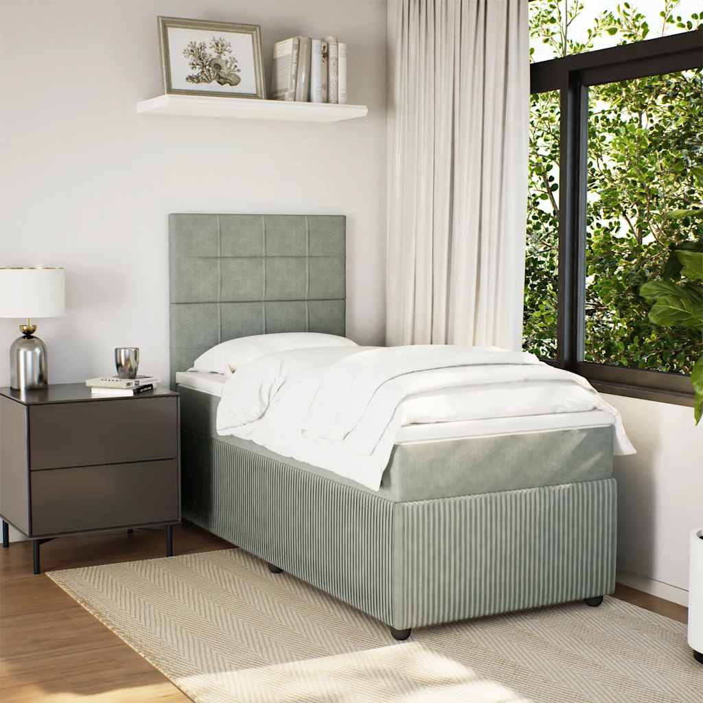 Boxspring met matras fluweel lichtgrijs 80x200 cm – afbeelding 1
