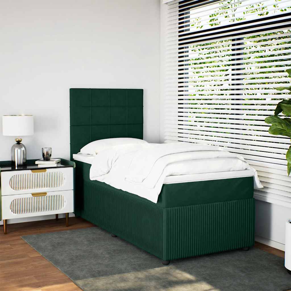 Boxspring met matras fluweel donkergroen 80x200 cm – afbeelding 1