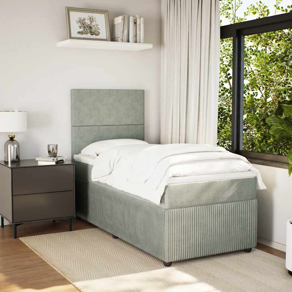 Boxspring met matras fluweel lichtgrijs 90x190 cm – afbeelding 1