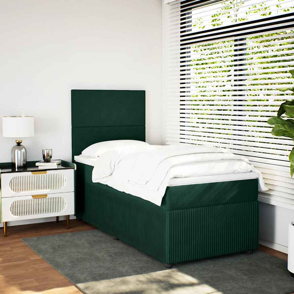 Boxspring met matras fluweel donkergroen 90x190 cm – afbeelding 1