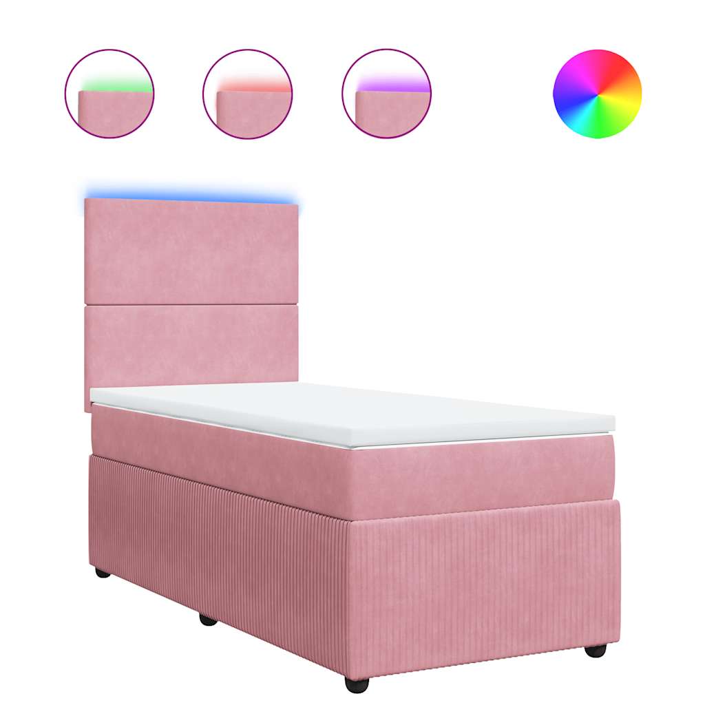 Boxspring met matras fluweel roze 90x190 cm – afbeelding 2