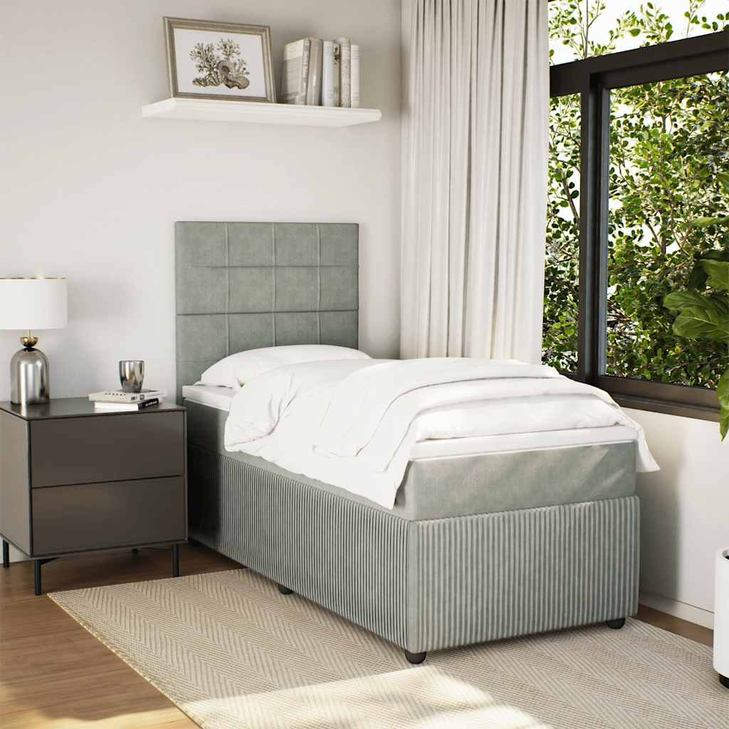 Boxspring met matras fluweel lichtgrijs 90x190 cm – afbeelding 1
