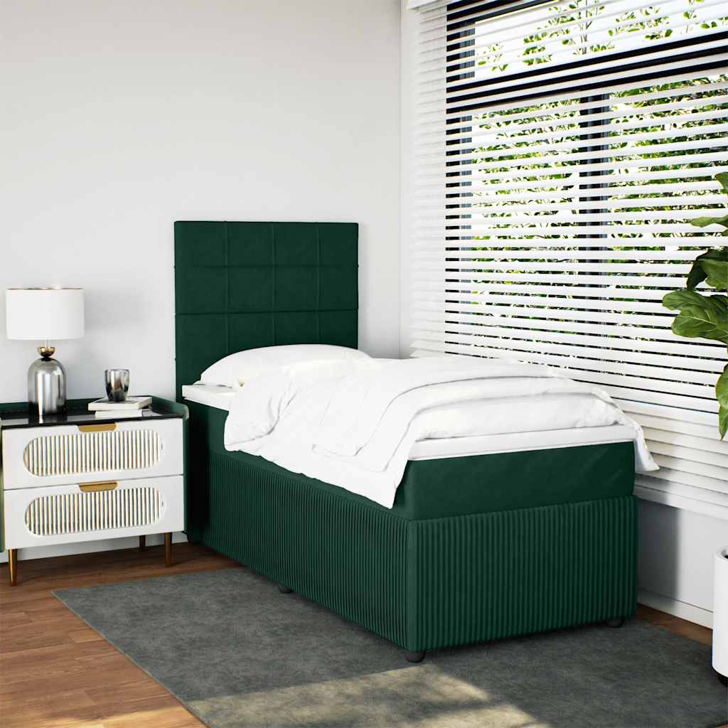 Boxspring met matras fluweel donkergroen 90x190 cm – afbeelding 1
