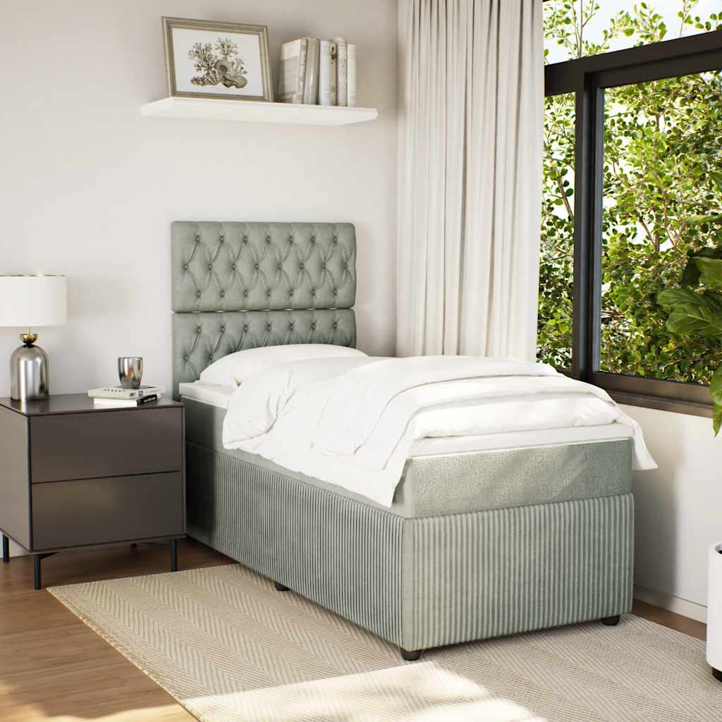Boxspring met matras fluweel lichtgrijs 90x190 cm – afbeelding 1