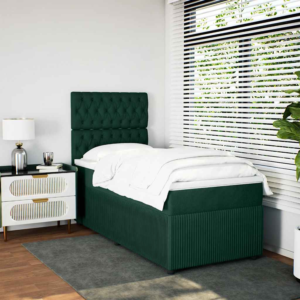 Boxspring met matras fluweel donkergroen 90x190 cm – afbeelding 1