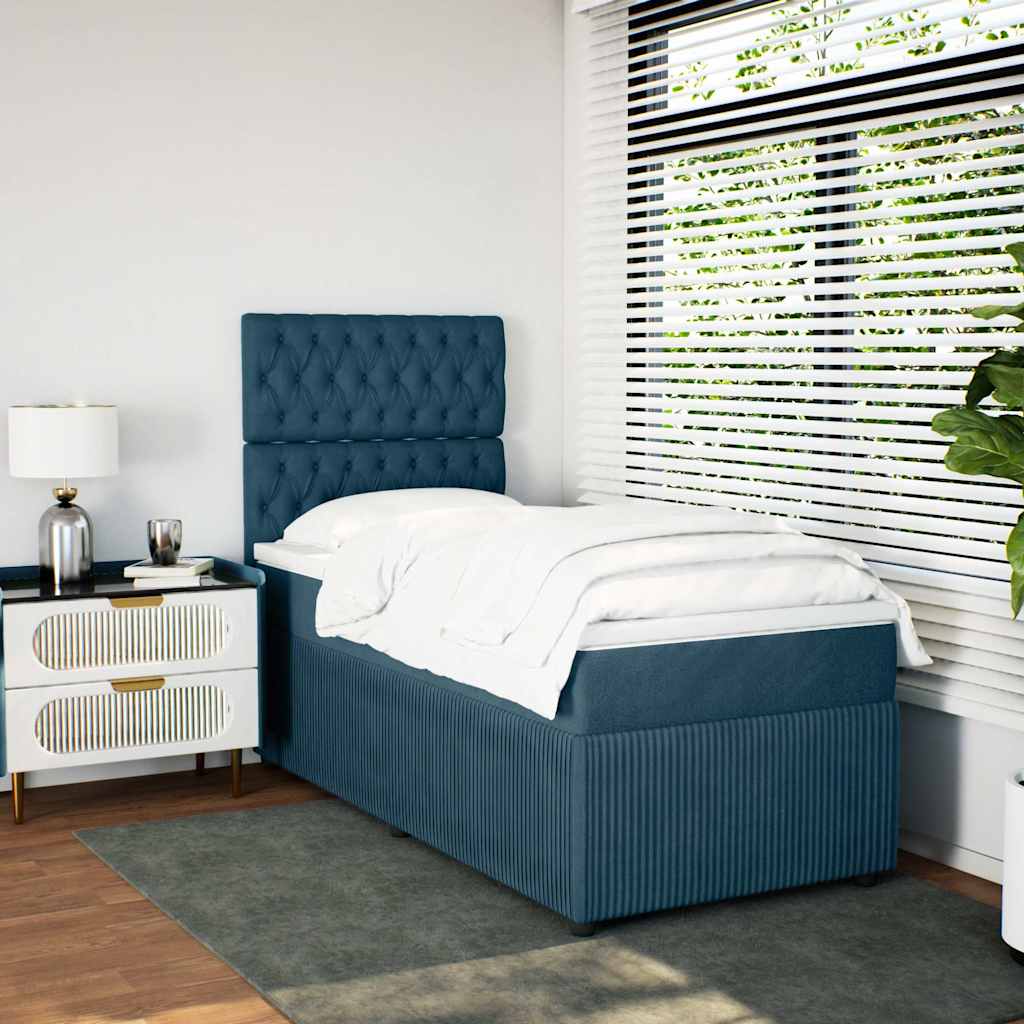 Boxspring met matras fluweel blauw 90x190 cm – afbeelding 1