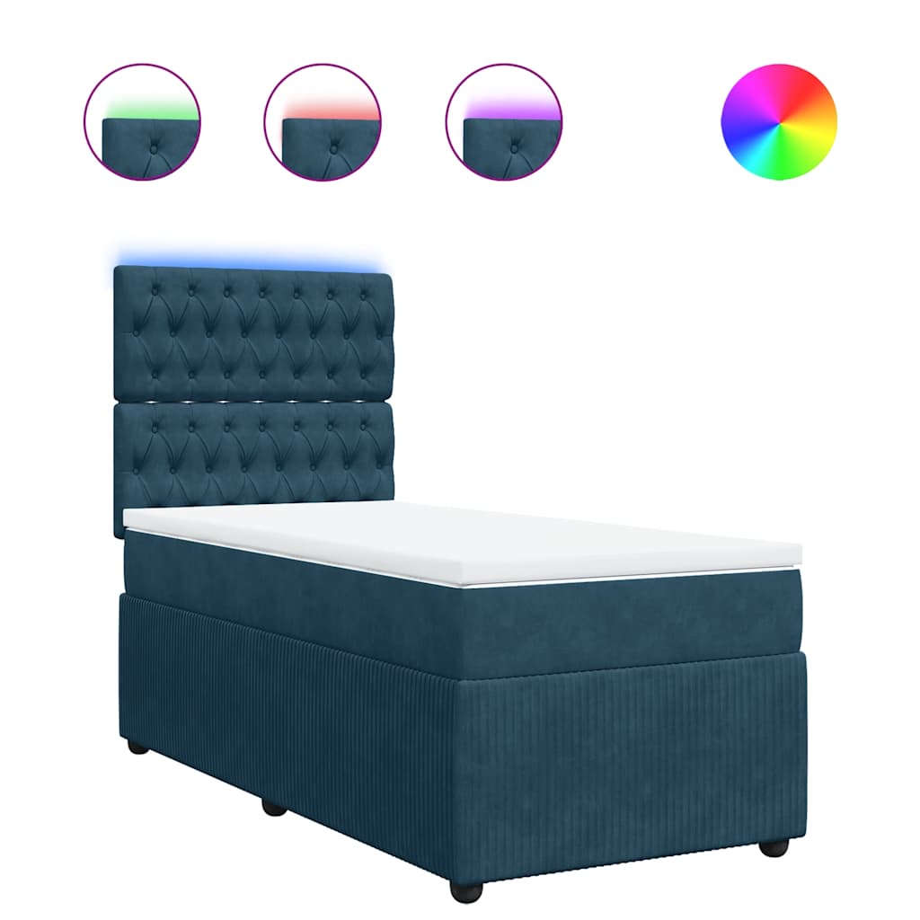 Boxspring met matras fluweel blauw 90x190 cm – afbeelding 2