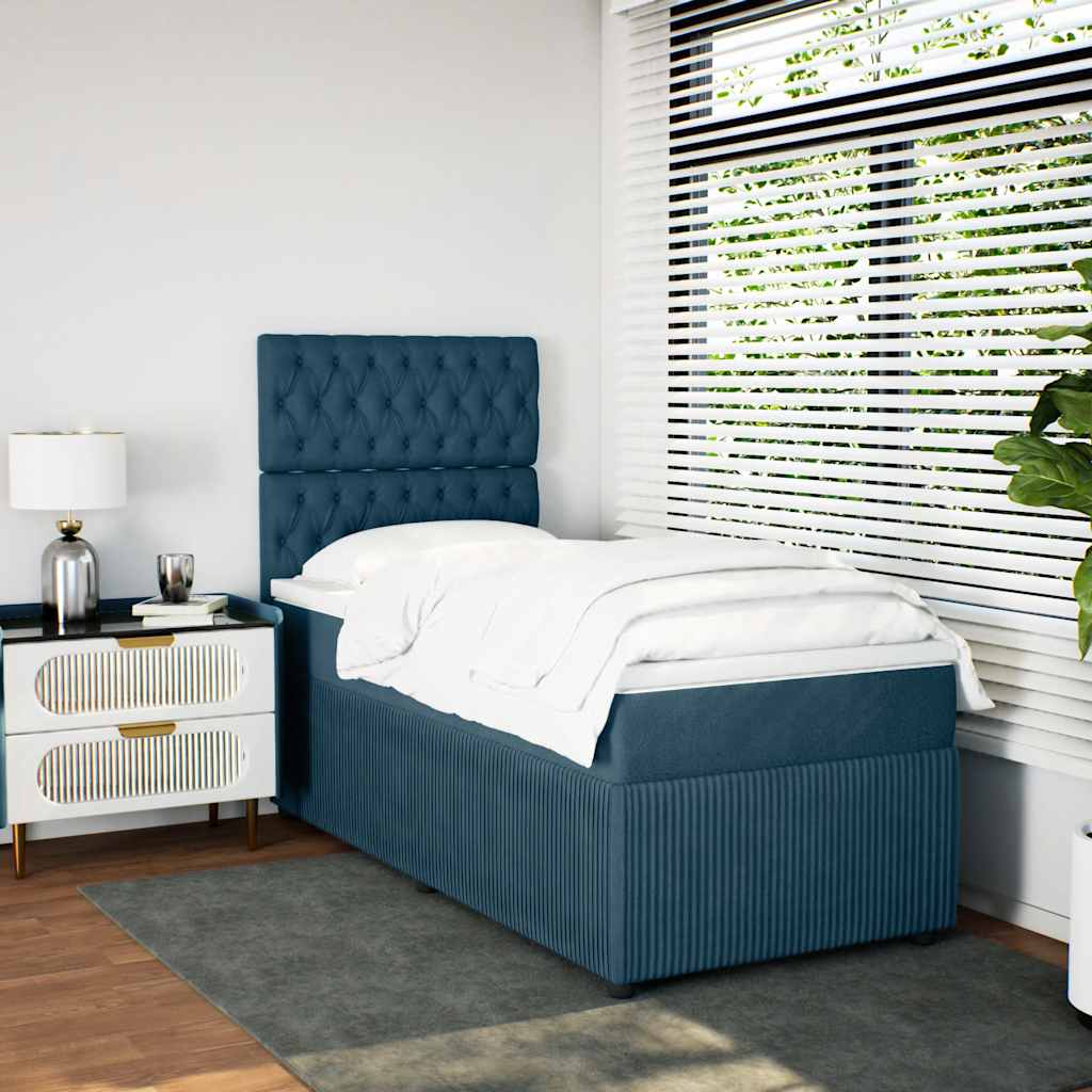 Boxspring met matras fluweel blauw 90x190 cm – afbeelding 5
