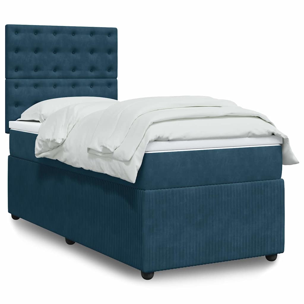 Boxspring met matras fluweel blauw 90x190 cm – afbeelding 1