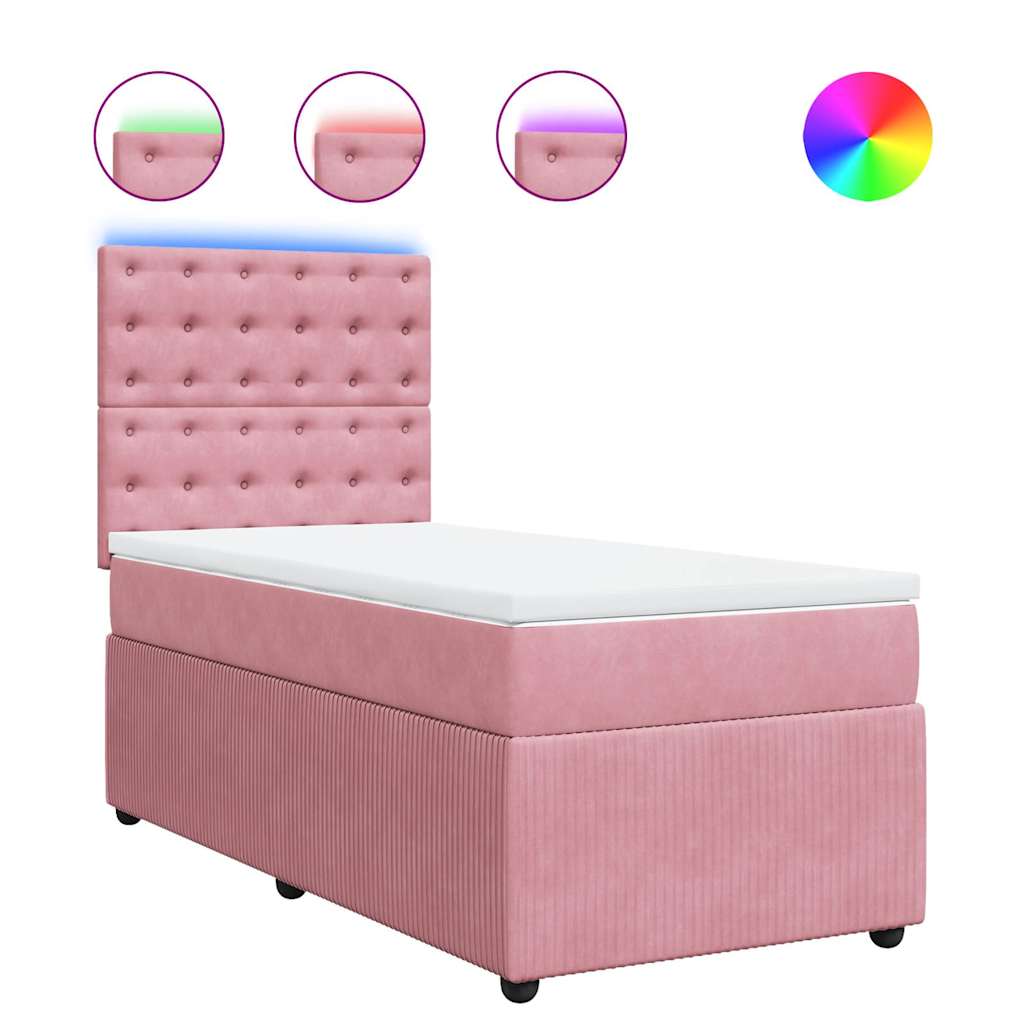 Boxspring met matras fluweel roze 90x190 cm – afbeelding 2