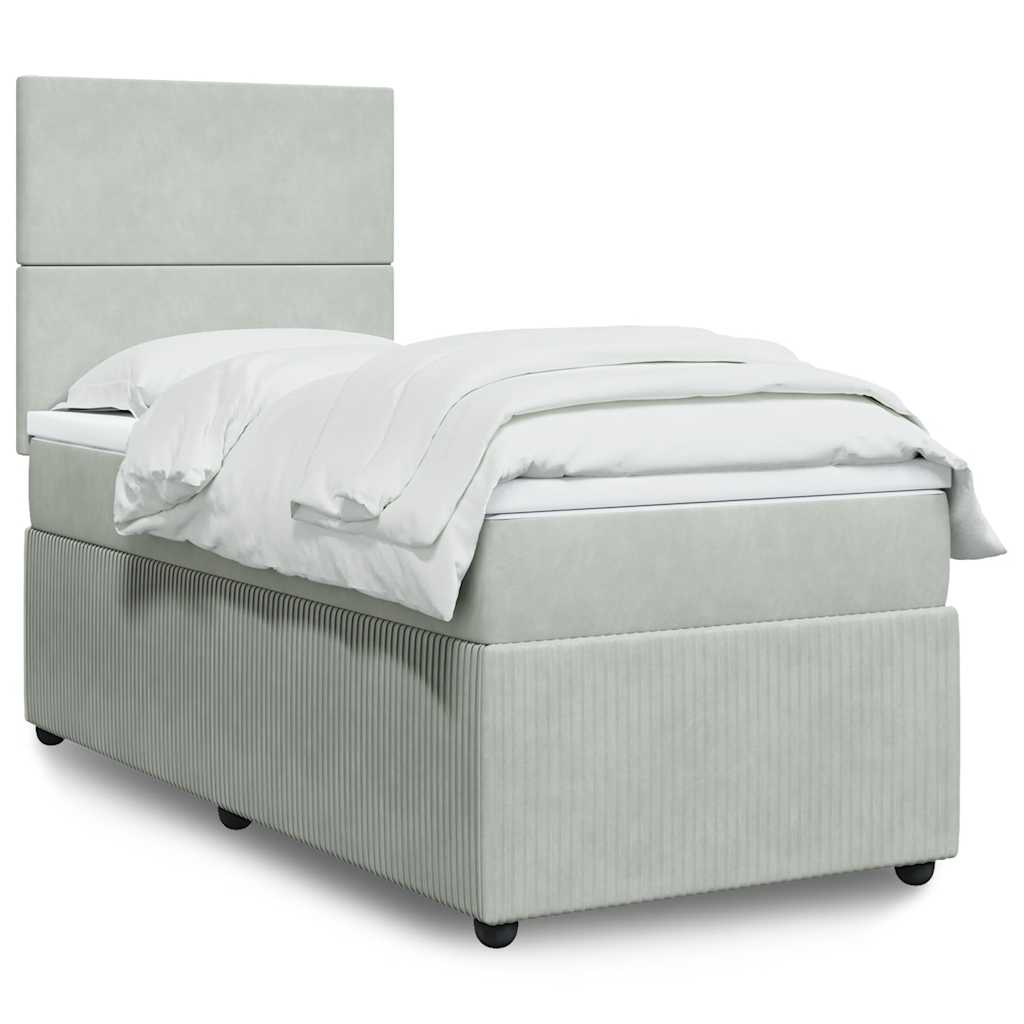 Boxspring met matras fluweel lichtgrijs 90x200 cm – afbeelding 1