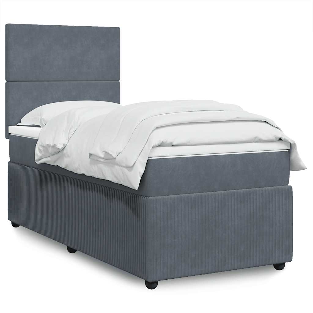 Boxspring met matras fluweel donkergrijs 90x200 cm – afbeelding 1
