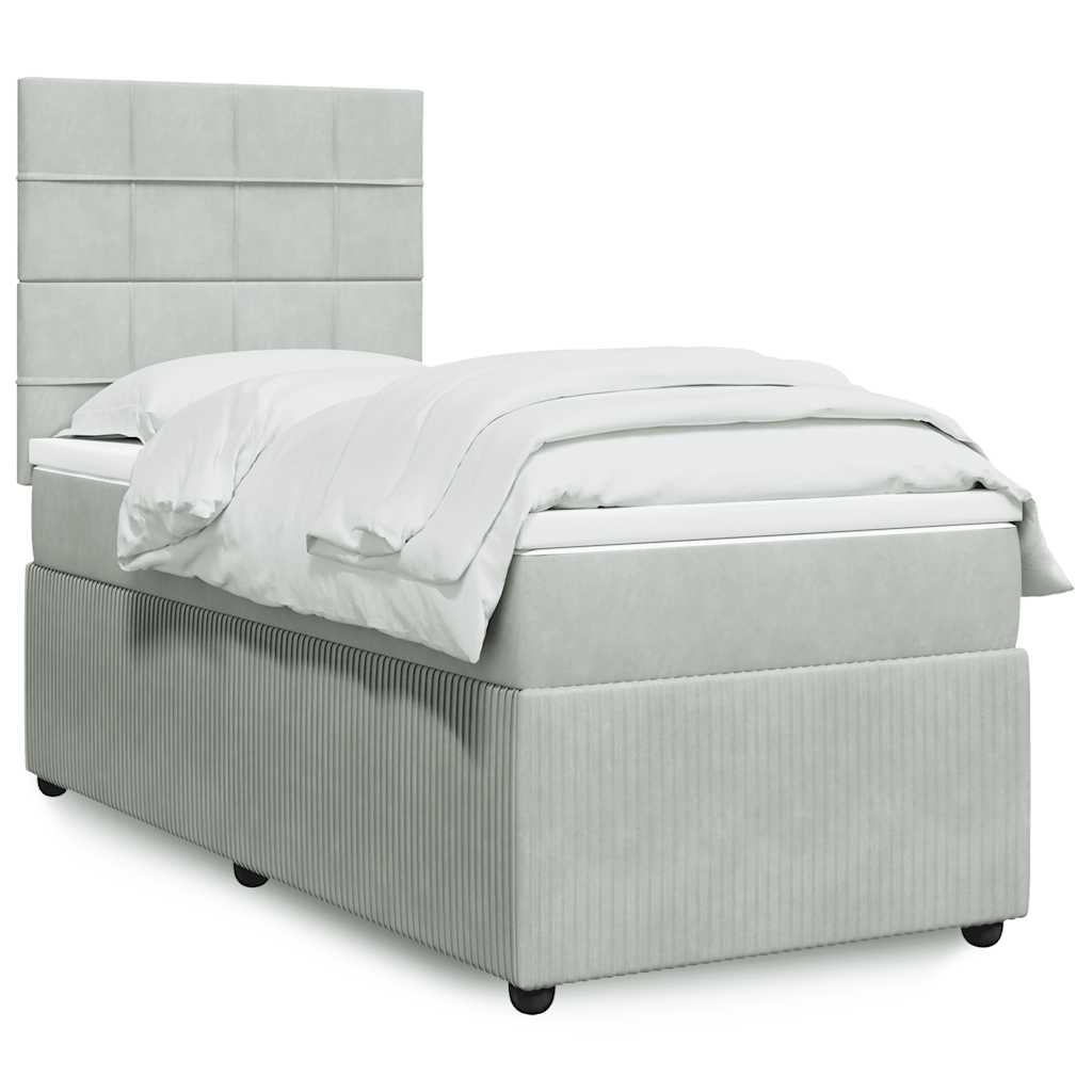 Boxspring met matras fluweel lichtgrijs 90x200 cm – afbeelding 1