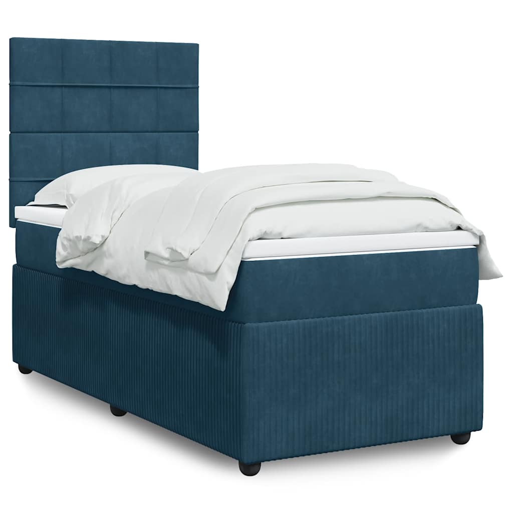 Boxspring met matras fluweel blauw 90x200 cm – afbeelding 1