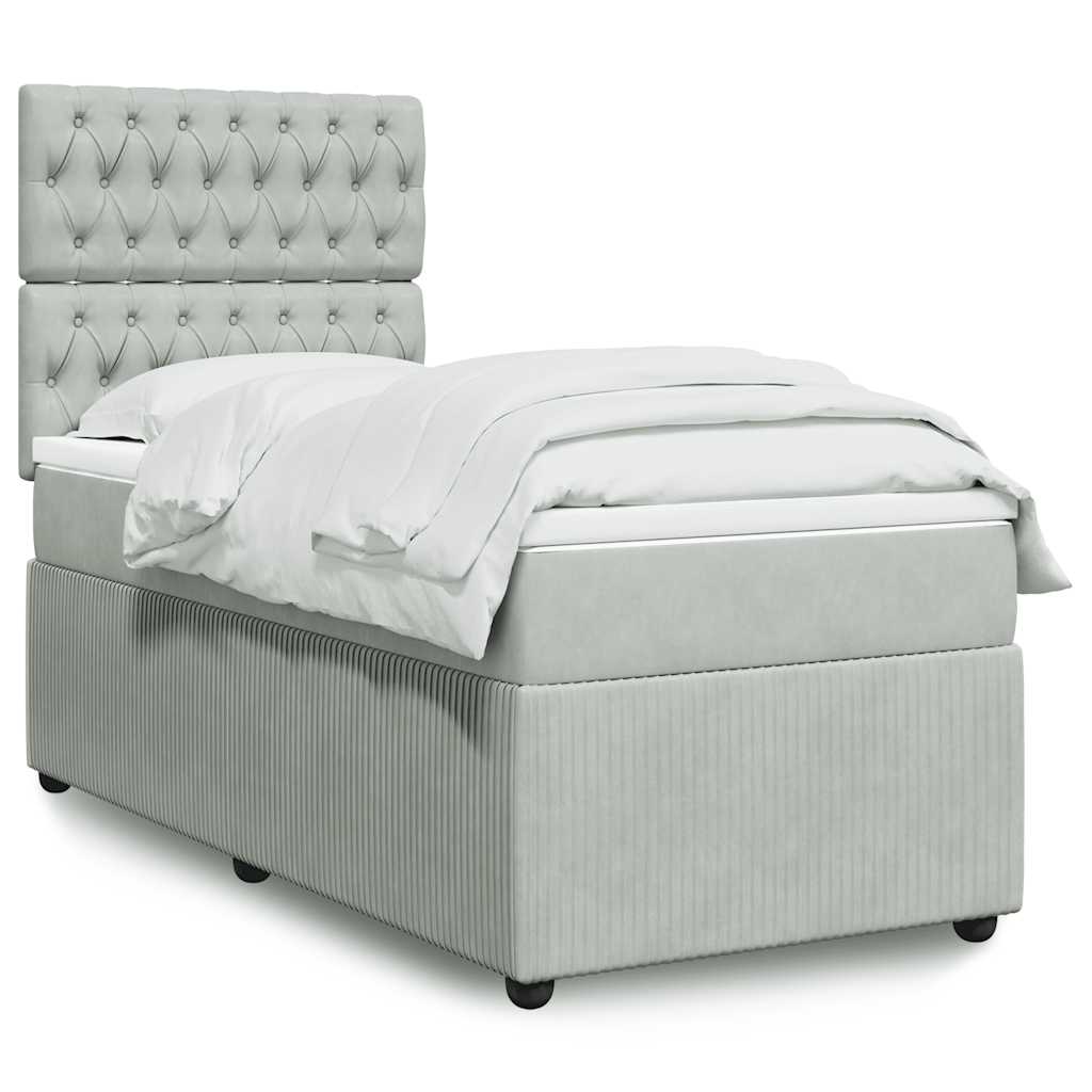 Boxspring met matras fluweel lichtgrijs 90x200 cm – afbeelding 1