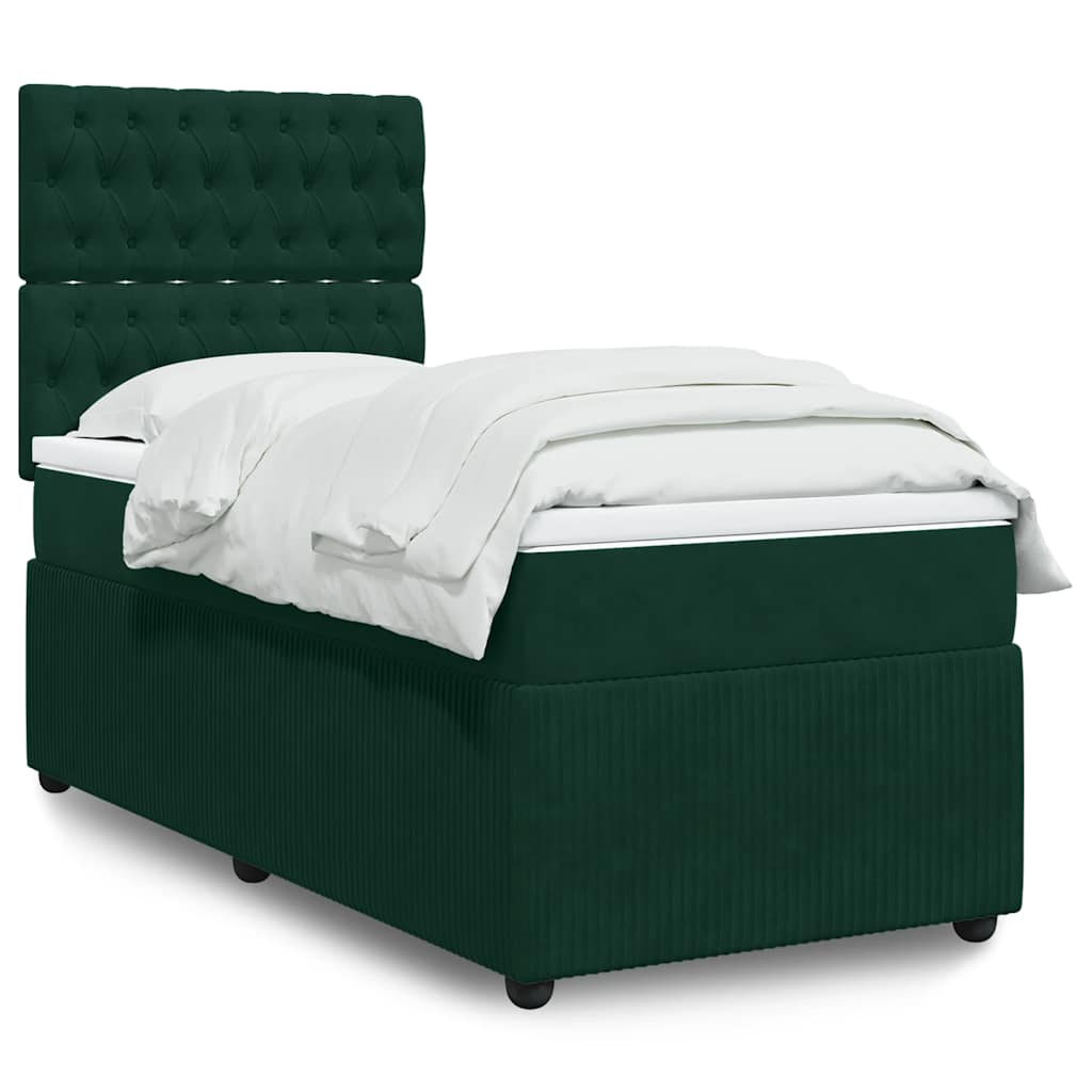 Boxspring met matras fluweel donkergroen 90x200 cm – afbeelding 1