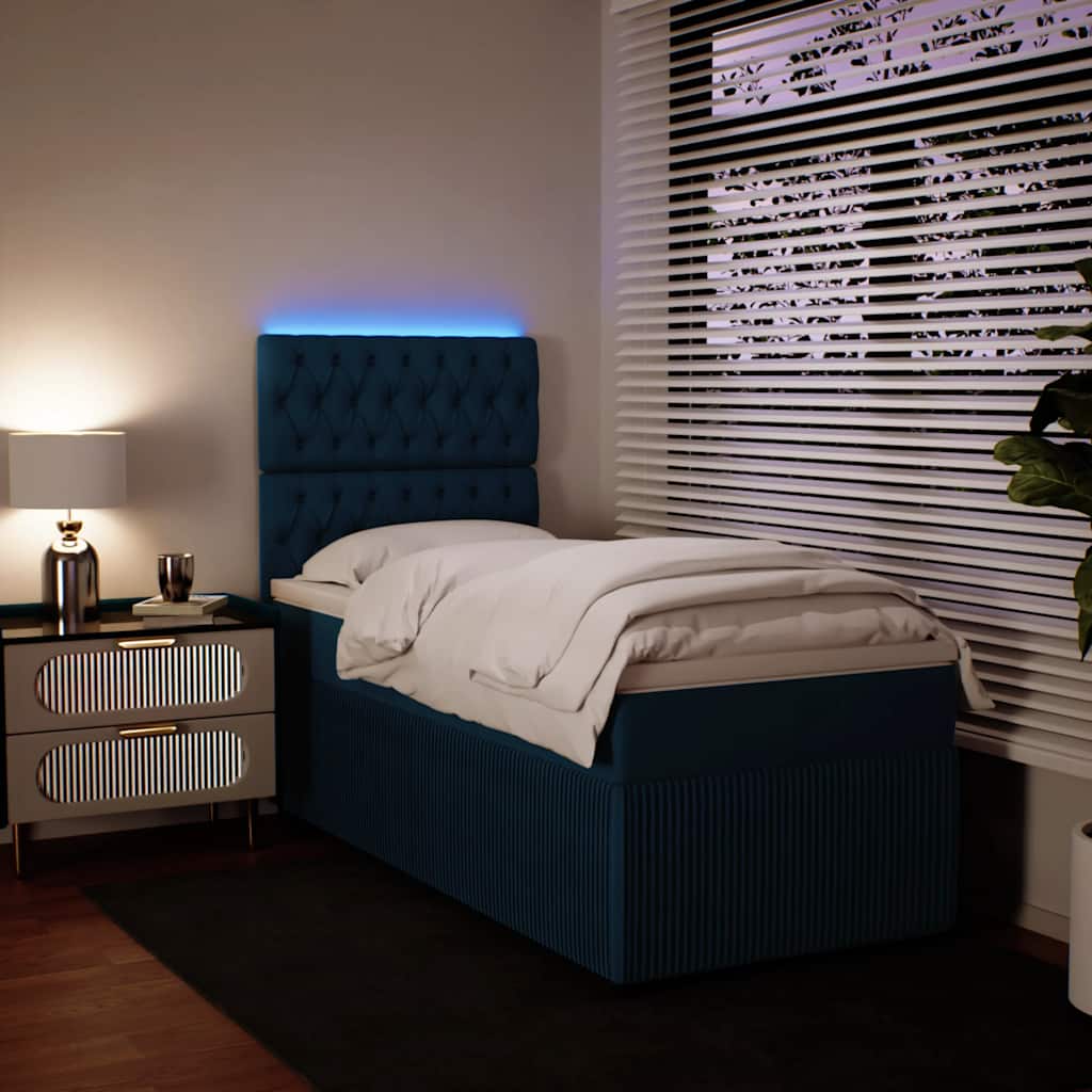 Boxspring met matras fluweel blauw 90x200 cm – afbeelding 4