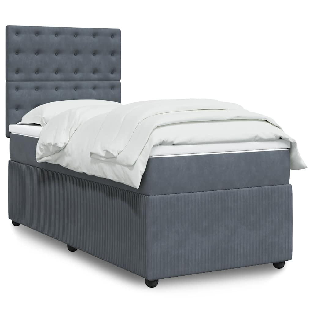 Boxspring met matras fluweel donkergrijs 90x200 cm – afbeelding 1